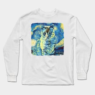 Furry Cat Van Gogh Style Long Sleeve T-Shirt